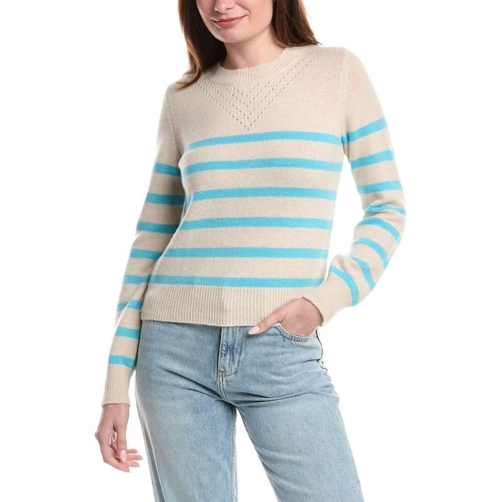 &Isla Womens  Lacey Stripe Pointelle Cashmere Top